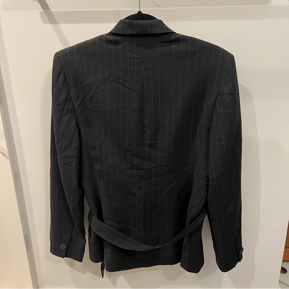 Max Mara Black Pin Stripe Wool Wrap Blazer Jacket 12 US 46 IT
